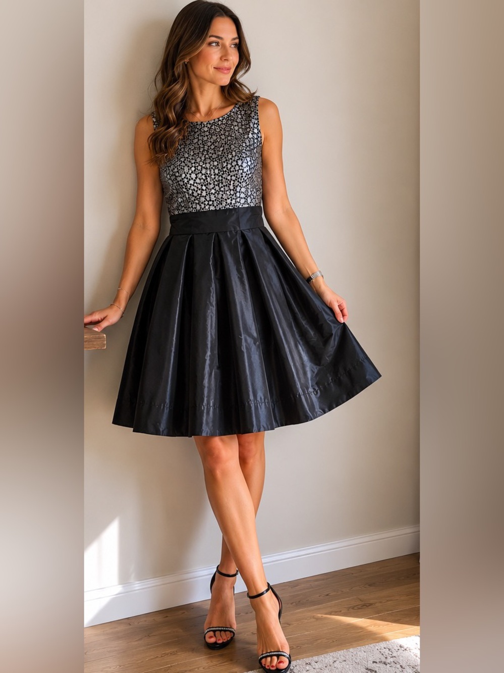 Alexia Admor NWT Black Silver Metallic Cocktail Evening Dress Size L